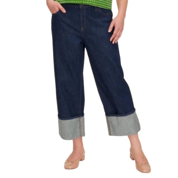 Kate Spade x Target High-Rise Straight Leg Wide Cuff Jeans Women's 10 Dark NEW - Picture 1 of 8